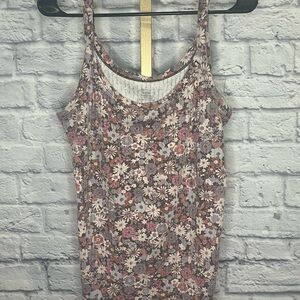 Aerie Size XL Floral Tank Top Ribbed Scoop Neck Daisy Print Boho Cami Muted
